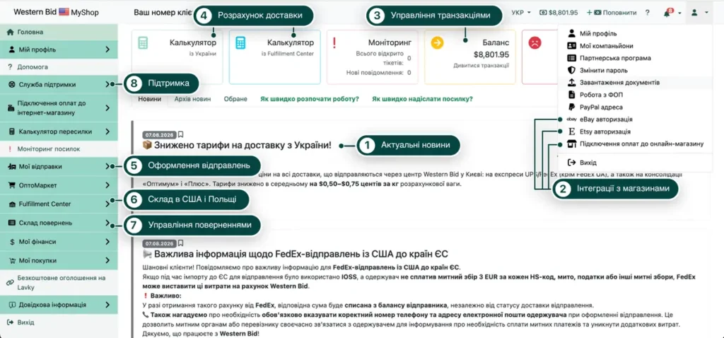 Особистий кабінет Western Bid
