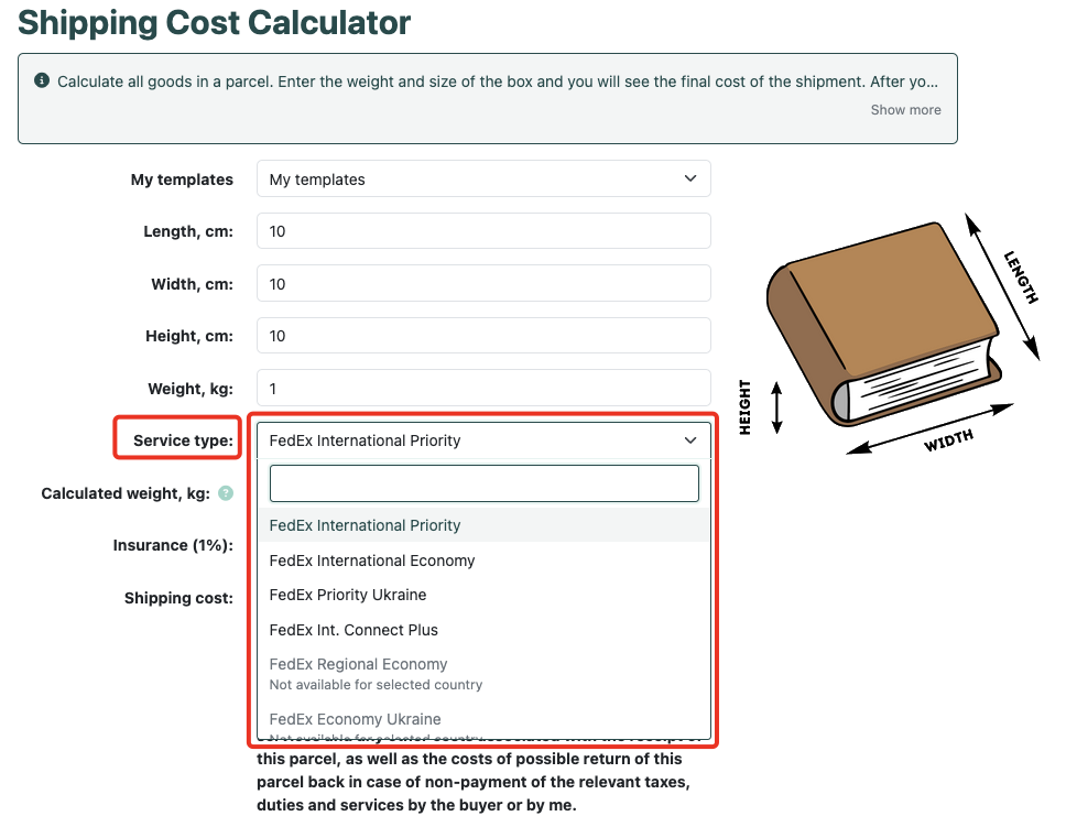 Selecting the FedEx service type