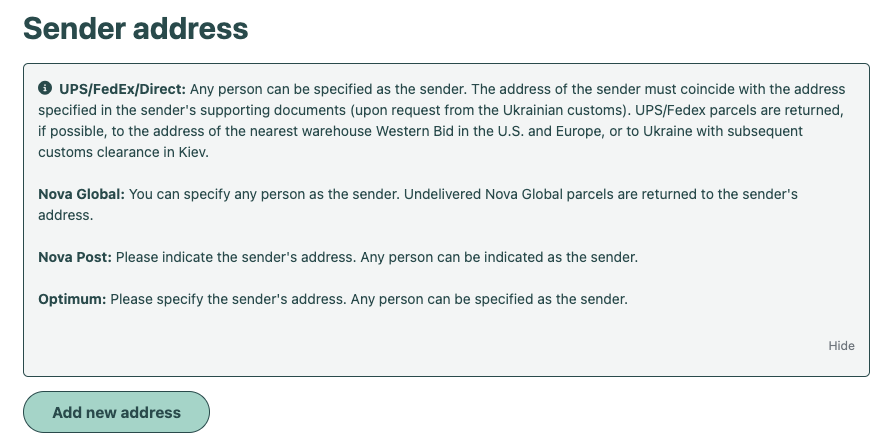 Sender address