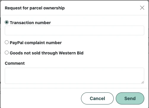 “Request for parcel ownership” window