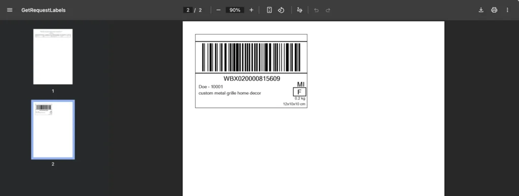Western Bid label with a barcode and WBX number