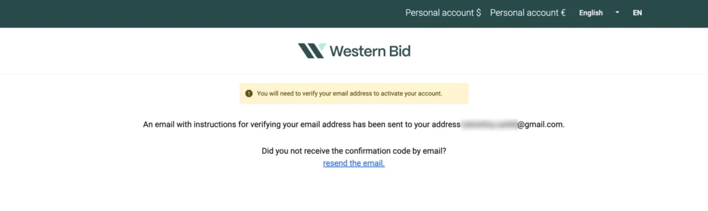 Notice that an email has been sent to confirm your email address
